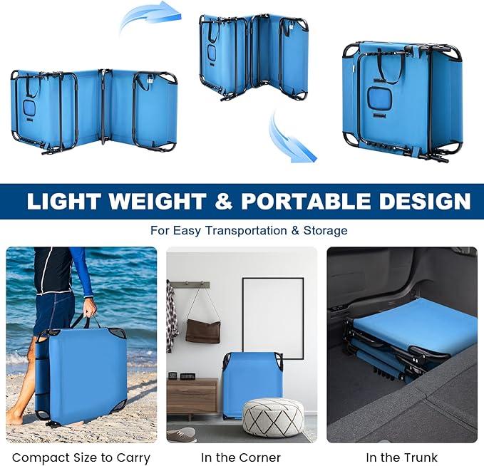 Goplus Tanning Chair, Folding Beach Lounge Chair with Face Hole, Removable Pillow, Carry Strap, Position Adjustable - Photo 6