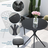 Outdoor Round Coffee Side Table, Tempered Glass Tabletop, All-Weather Bistro Table, Suitable for Terraces, Gardens - Photo 6