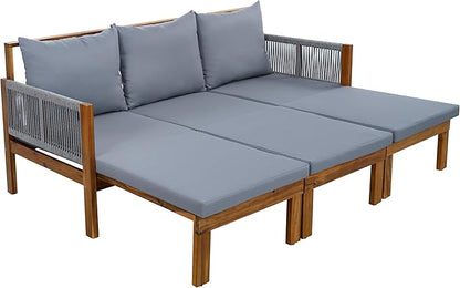 LUMISOL Outdoor Patio Day Bed Sofa, 3 Seat Convertible Sleeper Sofa for Poolside Backyard, Patio Furniture Lounge Couch with Cushion, Beige