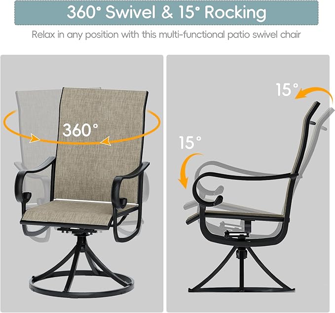 Patio Swivel Chairs Set of 4, Outdoor Dining Chairs with High Back - Photo 4