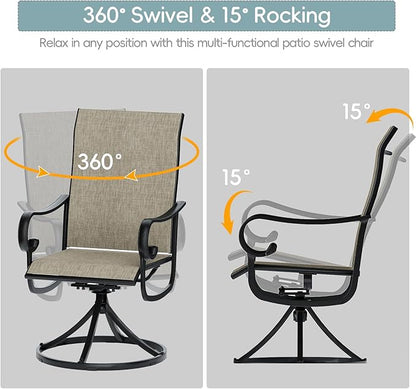 Patio Swivel Chairs Set of 4, Outdoor Dining Chairs with High Back, All-Weather Swivel Rocker Chair with Sturdy Metal Frame for Outdoor Poolside Lawn Garden, Brown