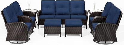 Joyside Wicker Patio Furniture Set, 9 Piece Outdoor Furniture Set with Thickened Cushions, High Back, Deep Seating, Wide Armrest, Outdoor Swivel Rocker Chairs for Porch, Deck