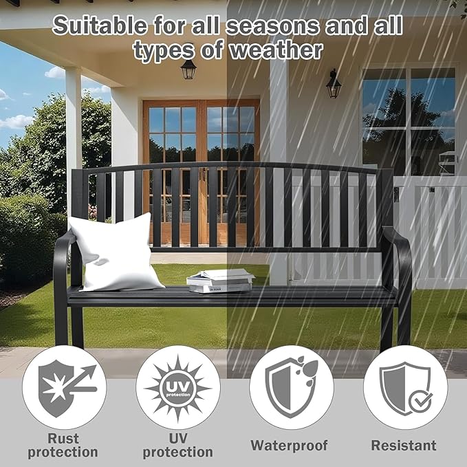 SHGJ&SOFT Outdoor Bench, Garden Bench, Cast Iron Metal Frame Patio Park Bench,for Porch, Lawn,Garden,Yard (BK08-2PACK)