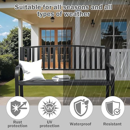 SHGJ&SOFT Outdoor Bench, Garden Bench, Cast Iron Metal Frame Patio Park Bench,for Porch, Lawn,Garden,Yard (BK08-2PACK)