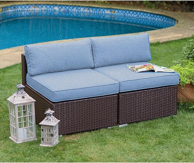 COSIEST 2-Piece Outdoor Furniture Add-on Armless Chairs for Expanding Chocolate Brown Wicker Sectional Sofa Set w - Photo 2