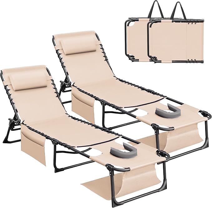Devoko Beach Lounge Chair, Outdoor Sun Tanning Chair with Face Hole - Photo 7
