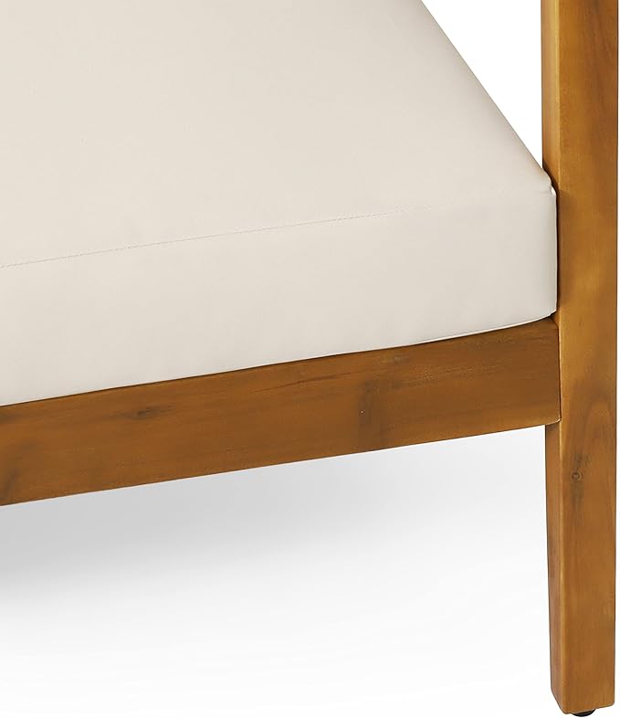 Brooklyn Outdoor 3 Seater Sofa with Cushions - Acacia Wood - Teak/Beige - Photo 8