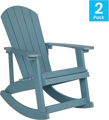 EMMA + OLIVER Marcy All Weather Rocking Chair - Set of 2 - Sea Foam Poly Resin - Classic Adirondack Design - UV Resistant Coating - Stainless Steel Hardware
