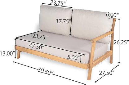 Christopher Knight Home Jorine Outdoor Acacia Wood Sofa, 78" L Shaped Sofa Set, Chaise Lounge and Loveseat Set, 3 Seater Couch, Patio Lounge, Upholstered Couch for Patio Backyard Garden, Teak+Beige