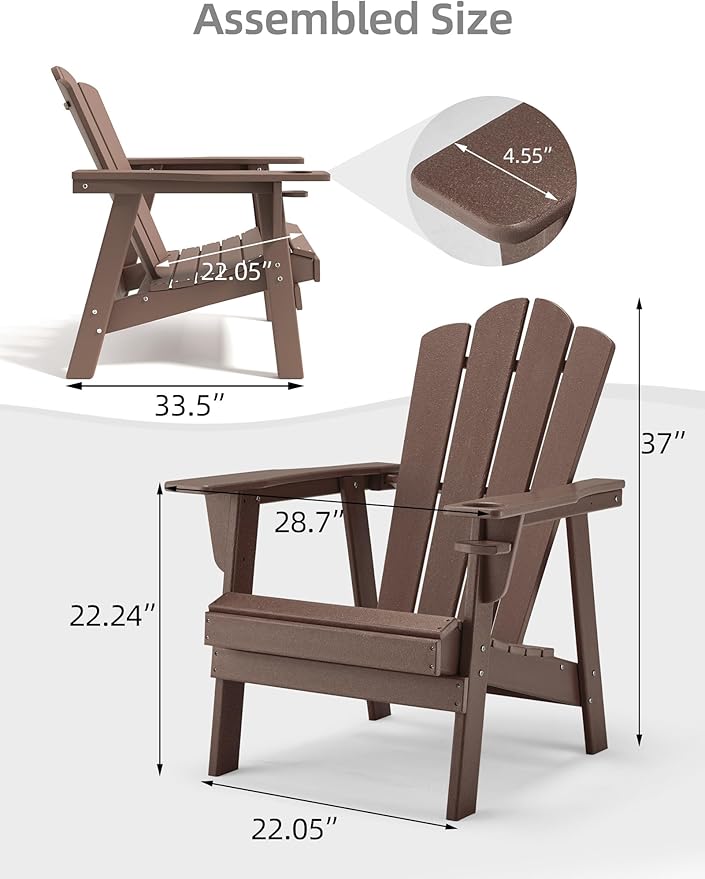 Adirondack Chair - Durable HDPE Poly Lumber All-Weather Resistant, Oversized Balcony Porch Patio Outdoor Chair for Lawn, Backyard, Deck, Garden, Camping - Easy Installation, Teak