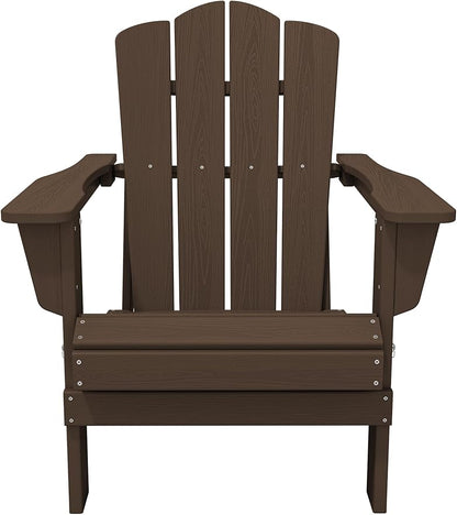 KINGYES Folding Adirondack Chair Set of 4, HDPE All-Weather Patio Chairs with Cup Holder, Wooden Textured Fire Pit Chairs for Poolside, Backyard, Deck, Coffee
