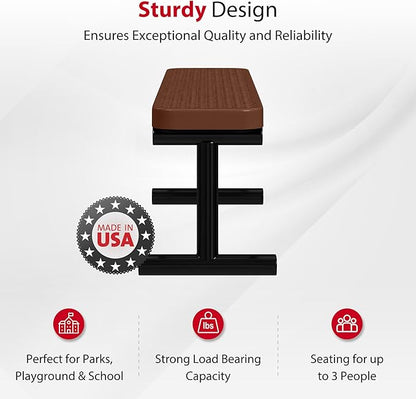 Leisure Craft Metal Outdoor Bench - 6 Foot Heavy Duty Backless Bench Seating for Garden, Porch, Picnic, Park, Expanded Metal, Thermoplastic Coating, Commercial Grade Furniture Made in USA - Brown