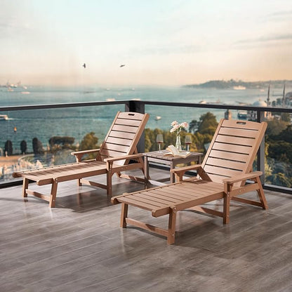 Psilvam Adjustable Chaise Lounge Chair - 350lb Capacity All-Weather Poly Lumber Recliner for Poolside, Patio, Porch - Light Brown