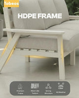 HDPE Patio Furniture Set 4 Seats, Outdoor Couch with Washable Thick Beige Cushions & Coffee Table & Side Table - Photo 4