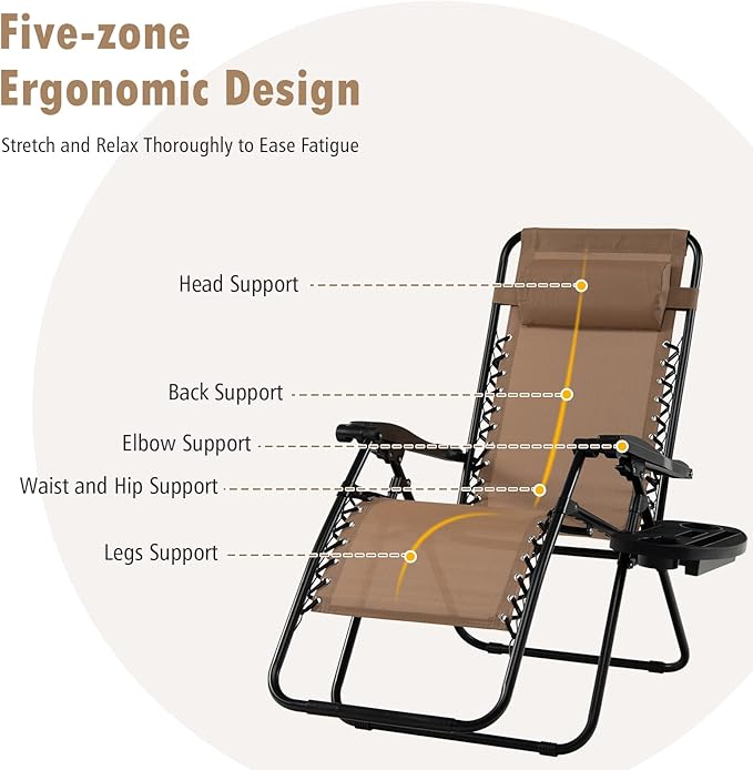 Tangkula Zero Gravity Chair, Folding Patio Lounge Chair Adjustable Outdoor Recliner with Cup Holder - Photo 9