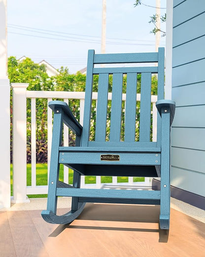 SERWALL Outdoor Rocking Chair Set of 2,Patio Rocking Chairs for Adult, All Weather Resistant Porch Rockers for Lawn Garden, Blue
