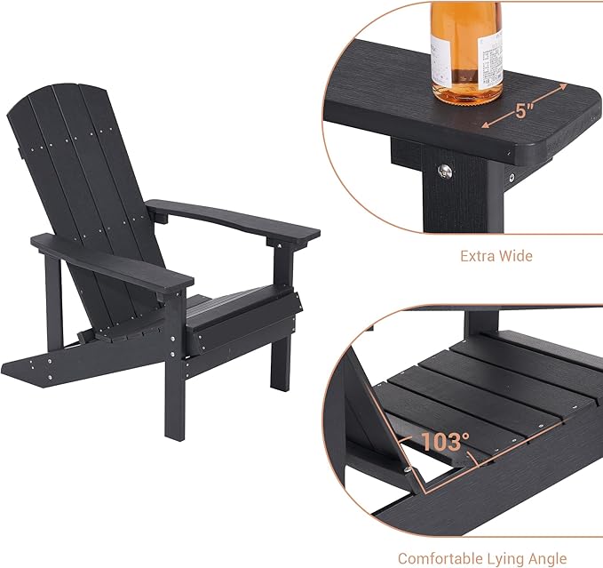 Adirondack Chairs, Plastic Adirondack Chairs Set of 2, All-Weather Resistant, Widely Used in Outdoor, Fire Pit, Deck, Outside, Garden