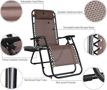Flamaker Patio Zero Gravity Chair Outdoor Folding Lounge Chair Recliners Adjustable Lawn Lounge Chair with Pillow for Poolside, Yard and Camping (Brown)