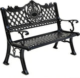 51" Outdoor Bench Garden Bench Cast Aluminum Bench with Floral Back Metal Front Porch Benches for Yard Patio Entryway - Photo 1