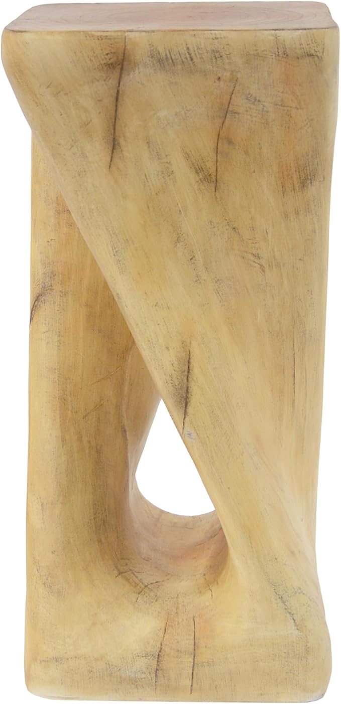 Christopher Knight Home Novi 26.8" H Lightweight Concrete Outdoor Side Table, Hollow Twist-Shaped Patio End Table, MGO Outdoor Coffee Table, Garden Plant Stand Indoor, Wood-Like Texture, Natural