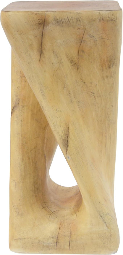 Christopher Knight Home Novi 26.8" H Lightweight Concrete Outdoor Side Table, Hollow Twist-Shaped Patio End Table, MGO Outdoor Coffee Table, Garden Plant Stand Indoor, Wood-Like Texture, Natural
