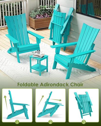 GREENVINES Folding-Adirondack-Chairs-Set-of-4 | HDPE Plastic | Arch Series | Fire Pit Chair | All Weather | for Outdoor Patio Deck Backyard Poolside | Aqua