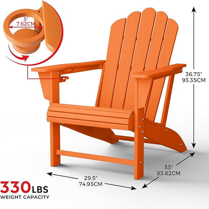 Costaelm Lakeview Outdoor Patio HDPE Adirondack Chair with Cup Holder, Orange