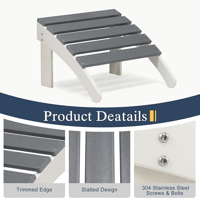 BPS Adirondack Ottoman, HDPE Plastic Outdoor Footrest, All Weather Foot Stool for Adirondack Chair, Outdoor Foot Rest for Patio,Backyard, Lawn, Fire Pits
