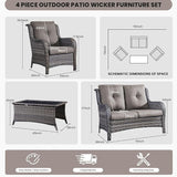 Belord Wicker Furniture 4 Pieces Outdoor Patio Furniture Set Patio Loveseat Sofa Set with Wicker Chairs and Coffee Table - Photo 2