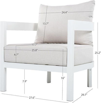 Merax 5 Piece Patio Outdoor Furniture Set, All-Weather Curved Aluminum 3-Seater Sofa Bed, Loveseat Sofa, 2 Armchairs w/Coushions, 1 Oval Coffee Table for Porch, Lawn, Backyard, Balcony, White