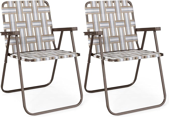 GYMAX Lawn Chair Folding, Webbed Beach Lounge Chairs Set with Highback - Photo 1