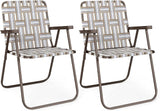 GYMAX Lawn Chair Folding, Webbed Beach Lounge Chairs Set with Highback - Photo 1