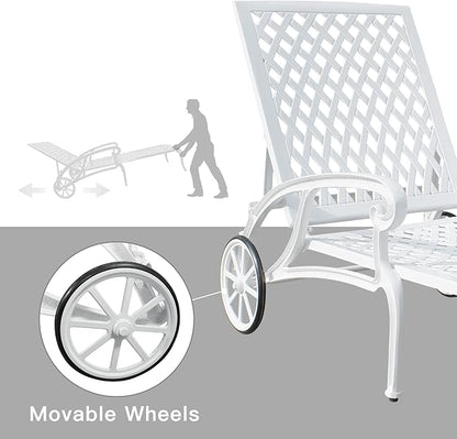 Chaise Lounges Outdoor - Lounge Chairs for Outside Pool Tanning Chair Adjustable Patio Reclining Cast Aluminum for Beach Yard, White