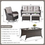 Rilyson Wicker Patio Furniture Set - 6 Piece Rattan Outdoor Sectional Conversation Sets with 2 Swivel Rocking Chairs - Photo 2
