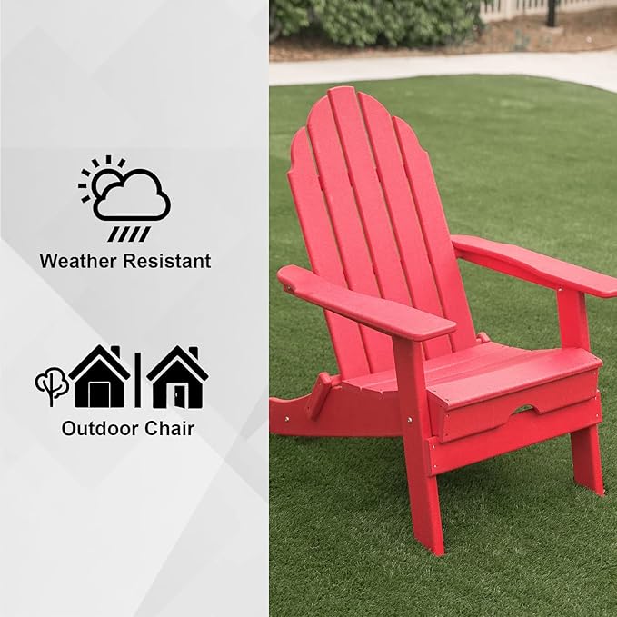 XBrand Foldable Adirondack Chair Weather Resistant, Outdoor Garden, Patio, Lawn, Deck, Backyard, 37.8" Inch Tall, Red