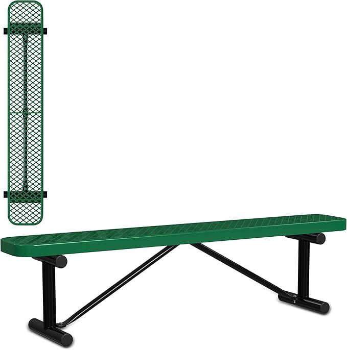 Leisure Craft Metal Outdoor Bench - 6 Foot Heavy Duty Backless Bench Seating for Garden, Porch, Picnic, Park, Expanded Metal, Thermoplastic Coating, Commercial Grade Furniture Made in USA - Green