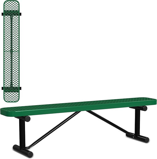 Leisure Craft Metal Outdoor Bench - 6 Foot Heavy Duty Backless Bench Seating for Garden, Porch, Picnic, Park, Expanded Metal, Thermoplastic Coating, Commercial Grade Furniture Made in USA - Green