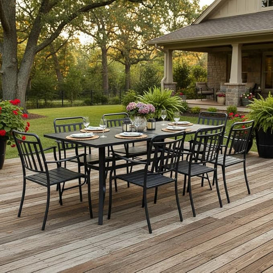Tangkula 66" x 33" Metal Patio Dining Table for 6, Rectangle Heavy Duty Outdoor Dining Table with Umbrella Hole, 6-Person Outside Dining Furniture for Porch, Garden, Balcony and Backyard