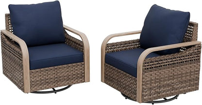 Modern Wicker Outdoor Swivel Rocking Chairs, Rattan Glider Rocker Chairs Patio Armchairs for Backyard, Deck, Porch, Garden, 2 Pieces, Brown/Blue
