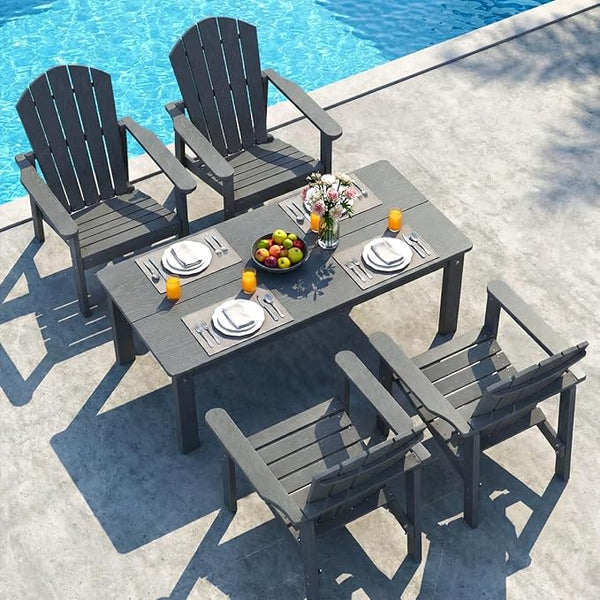 nevilywood 5-Piece HDPE Adirondack Chair Set, 4 Stackable Chairs Coffee Table, All-Weather Wood Grain - Photo 1