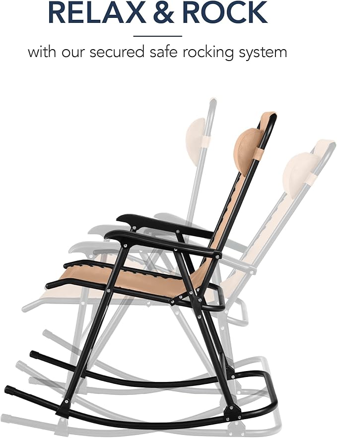 Best Choice Products Outdoor Folding Rocking Chair, Zero Gravity Lounge Chair, Patio Rocker w/Headrest Pillow - Beige - Photo 4