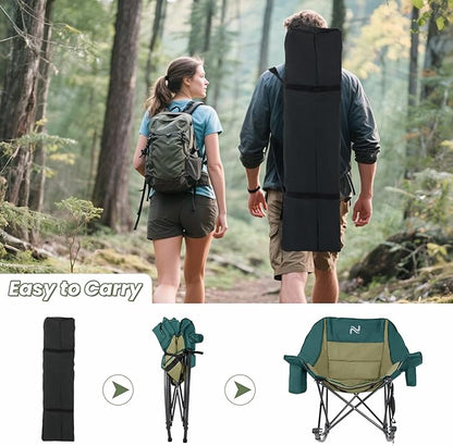 ABORON Oversized Rocking Camping Chair for Adults, Fully Padded Folding Outdoor Lawn Chair with Cooler Bag & Side Pocket, Portable Recliner Chair for Camp, Patio, Backyard, Supports 400 lbs