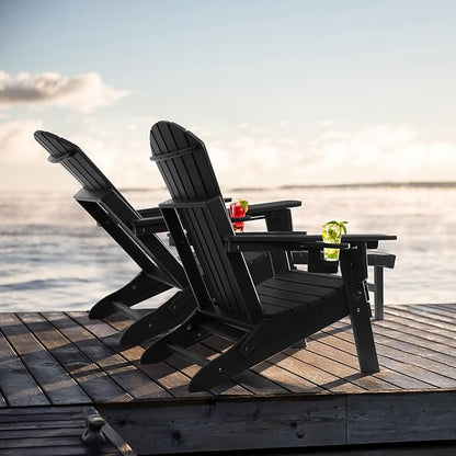 FUNBERRY Adjustable Folding Adirondack Chairs Set of 4 with Retractable Ottoman, All Weather Fire Pit Chairs with Cup Holder