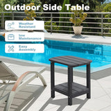 Adirondack Outdoor Side Table, 16.5” HDPE Small Patio Table with Storage Shelf, Weather Resistant End Table for Porch - Photo 8