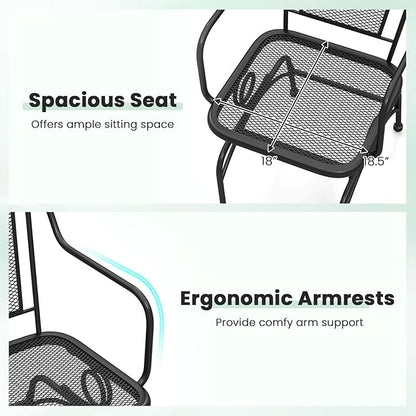 Tangkula Outdoor Rocking Chair Set of 2, Patio Rocker Chairs with Steady Rocking Function, Outdoor Dining Chairs with Metal Mesh Backrest & Seat, Armrest, Adjustable Foot Pads for Yard, Deck, Balcony