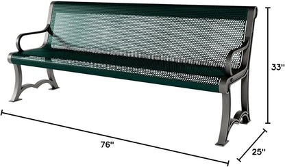 COATEDOUTDOORFURNITURE Coated Outdoor Furniture Heavy-Duty Outdoor Bench Thermoplastic Coated, Punched Steel, Commercial-Grade Garden Bench, Made in America (Portable with Back, 6 Ft, Dark Green)