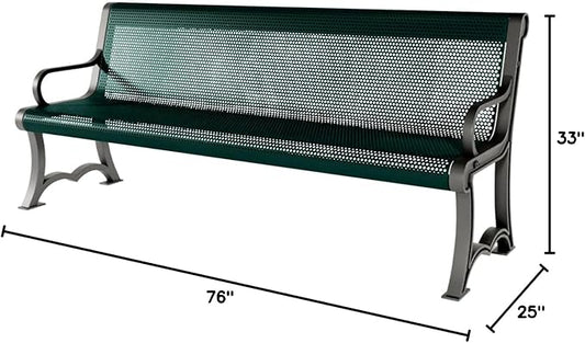 COATEDOUTDOORFURNITURE Coated Outdoor Furniture Heavy-Duty Outdoor Bench Thermoplastic Coated, Punched Steel, Commercial-Grade Garden Bench, Made in America (Portable with Back, 6 Ft, Dark Green)