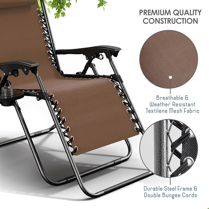 Nestl Zero Gravity Chairs Set of 2, Patio Lounge Chair Outdoor with Pillows & Cup Holder Trays - Photo 7