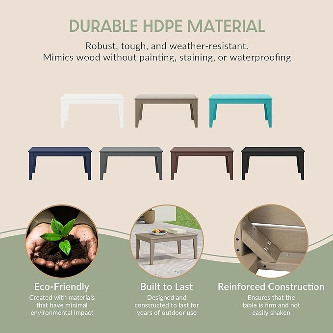 WestinTrends Malibu Low Outdoor HDPE Patio Rectangle Coffee Table, Weathered Wood