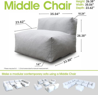 Patio Armless Chair, Outdoor Middle Bean Bag Chair, Daybed Sofa Comfy Couch, Modular Patio Sectional Sofa, Water-Resistant Olefin Fabric, High-Density Foam Filled, Comfy Lounge Seat, Light Gray